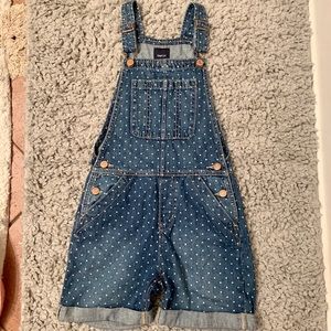 Gap kids denim polka dot short overalls nwot